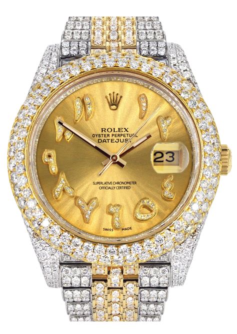 rolex watch covered in diamonds|Rolex watch with diamond face.